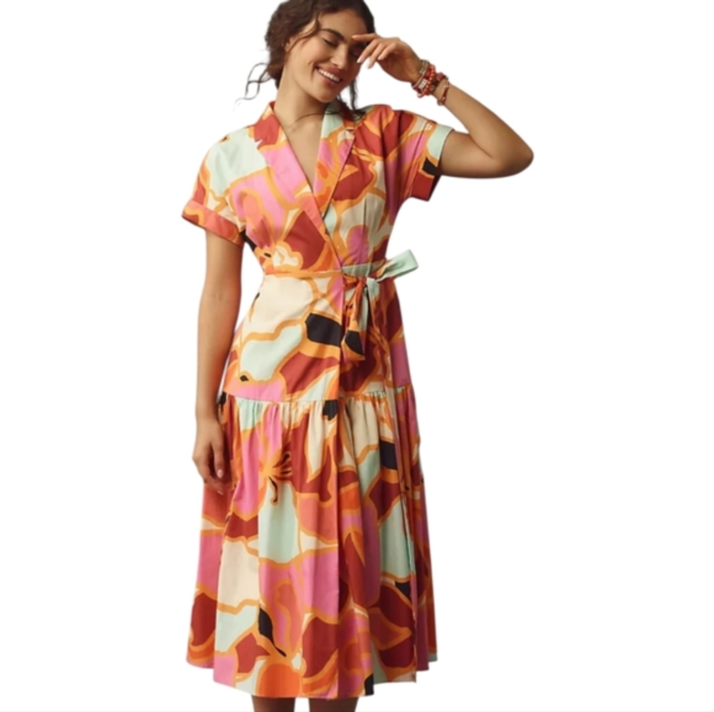 Anthropologie X Hutch Rosen Short-Sleeve Tie-Waist Midi Shirt Dress Size Small